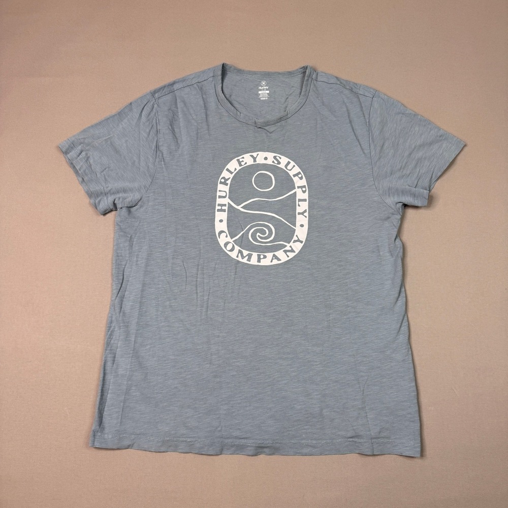 Hurley‎ Supply Company Graphic Tee Blue Slub Knit Short Sleeve Shirt Large